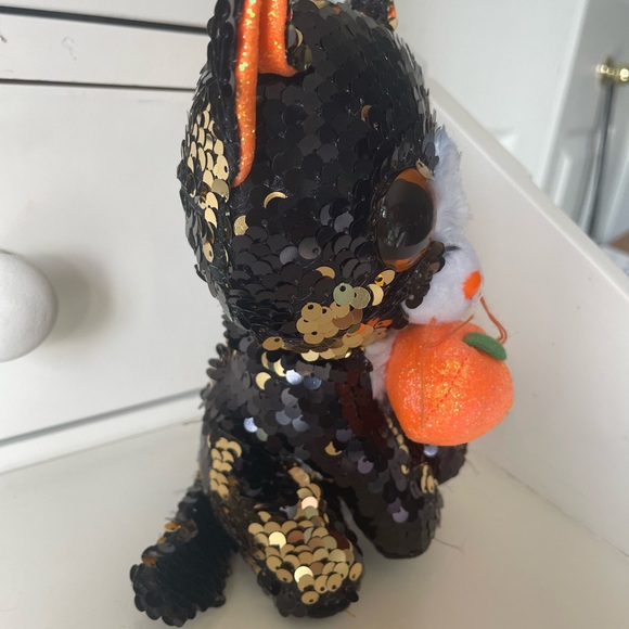 TY Flippables Sequin Plush - JINX the Black Cat with Pumpkin (6 inch) - MWMTs - Picture 2 of 8